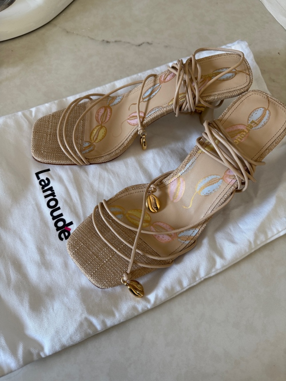 Larroudé Nadia Sandals Beige Mini Heel Sandal - Picture 6 of 9